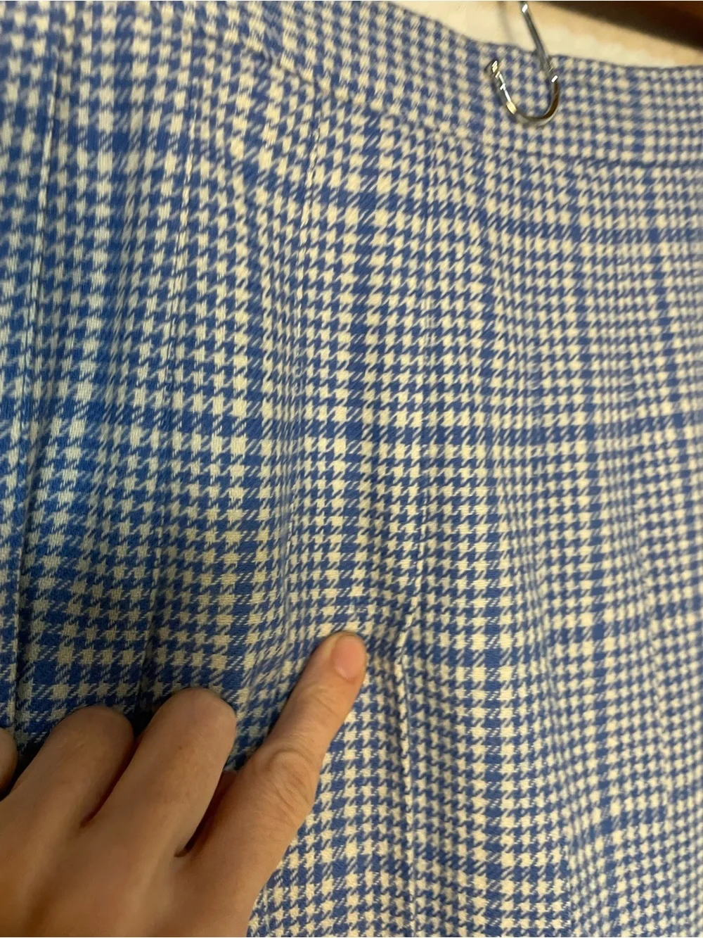 70s 80s VINTAGE PENDLETON Pleated Skirt Houndstooth Blue & White WOOL - Picture 10 of 16